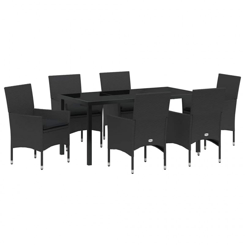Zestaw do jadalni w ogrodzie z poduszką 7 pcs Czarny polirattan