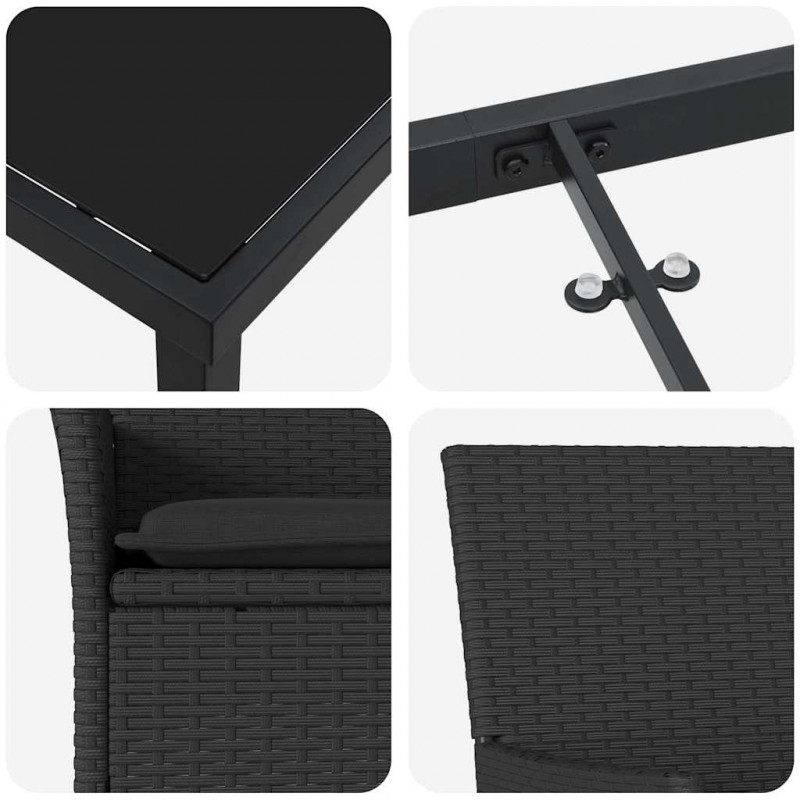 Zestaw do jadalni w ogrodzie z poduszką 7 pcs Czarny polirattan
