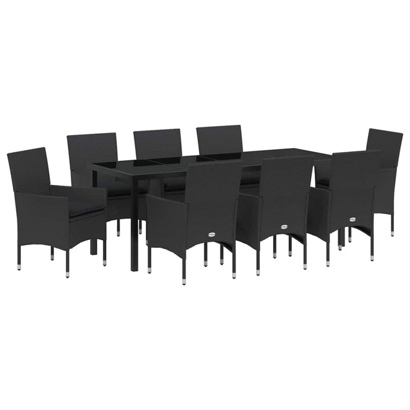 Zestaw do jadalni w ogrodzie z poduszką 9 pcs Czarny polirattan
