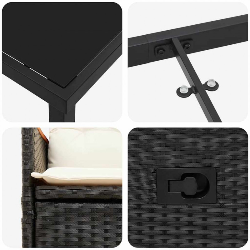 Zestaw do jadalni w ogrodzie z poduszką 7 pcs Czarny polirattan