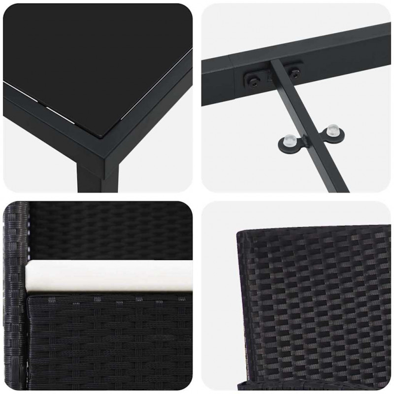 Zestaw do jadalni w ogrodzie z poduszką 5 pcs Czarny polirattan