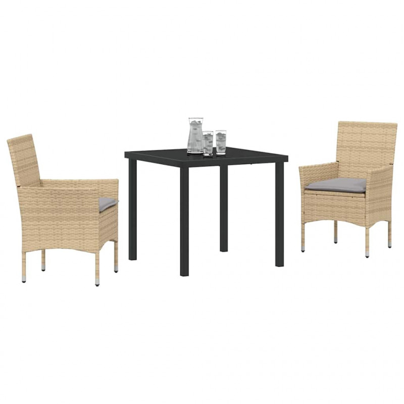 Zestaw do jadalni w ogrodzie z poduszką 3 pcs Beżowy polirattan