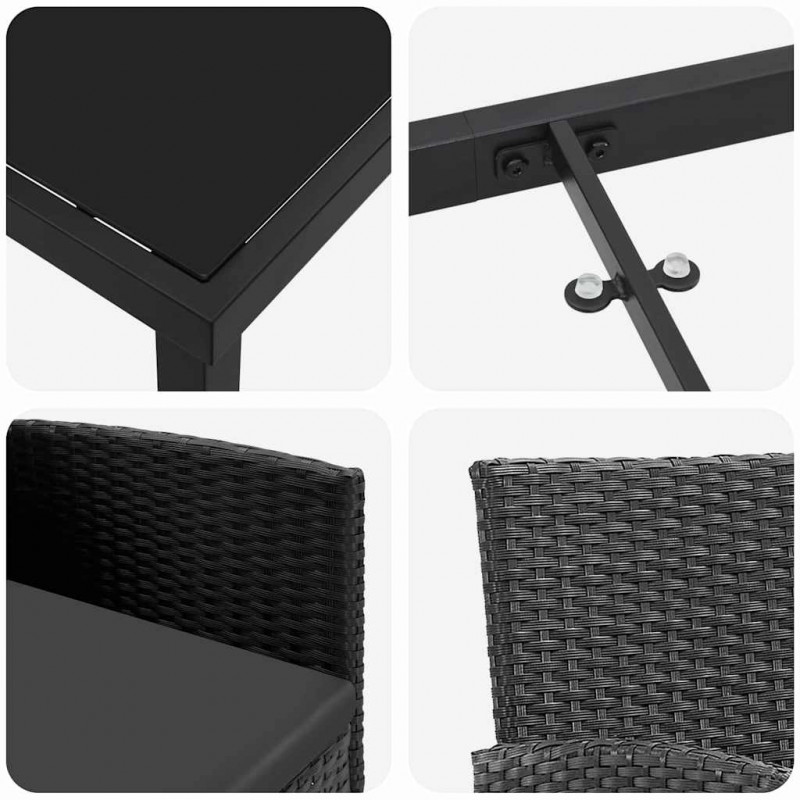 Zestaw do jadalni w ogrodzie z poduszką 7 pcs Czarny polirattan