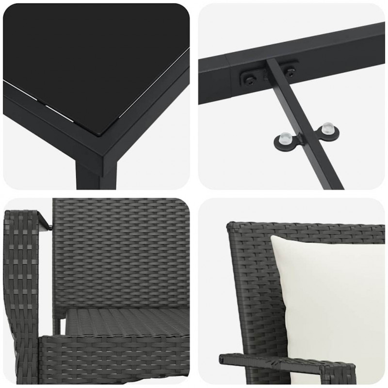 Zestaw do jadalni w ogrodzie z poduszką 7 pcs Czarny polirattan