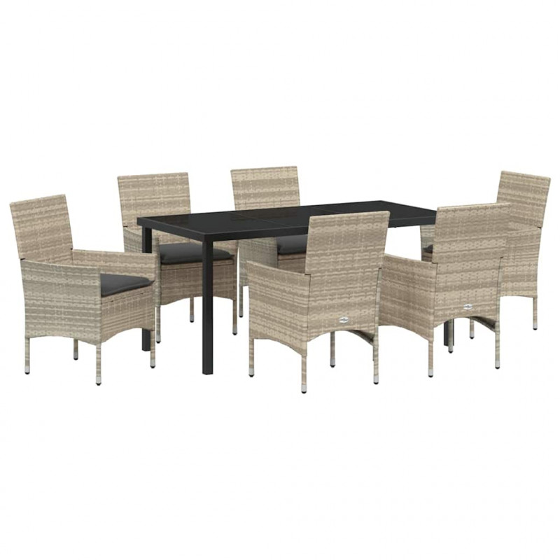 Zestaw do jadalni w ogrodzie 7 pcs Jasnoszary polirattan