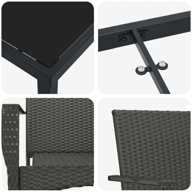 Zestaw do jadalni w ogrodzie z poduszką 7 pcs Czarny polirattan
