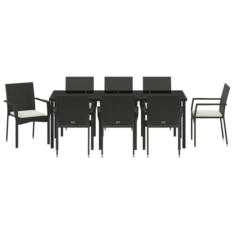 Zestaw do jadalni w ogrodzie z poduszką 9 pcs Czarny polirattan