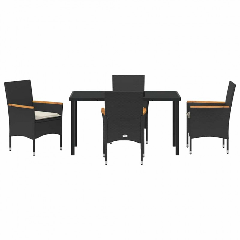 Zestaw do jadalni w ogrodzie z poduszką 5 pcs Czarny polirattan