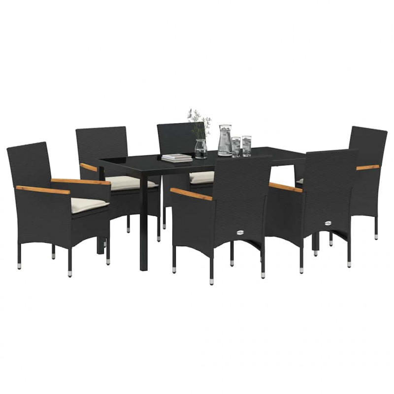 Zestaw do jadalni w ogrodzie z poduszką 7 pcs Czarny polirattan