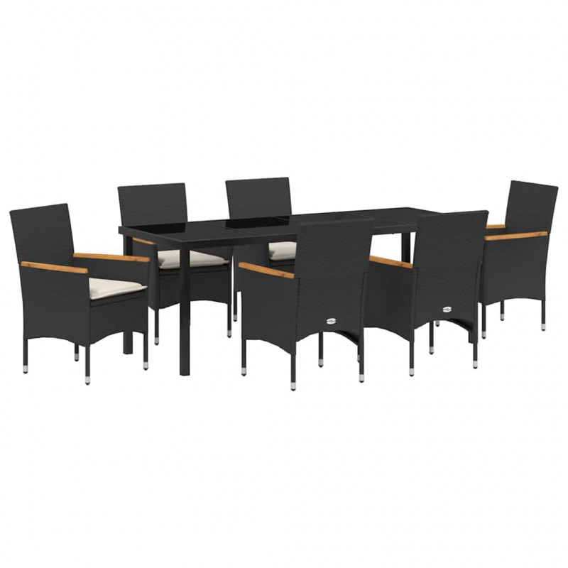 Zestaw do jadalni w ogrodzie z poduszką 7 pcs Czarny polirattan