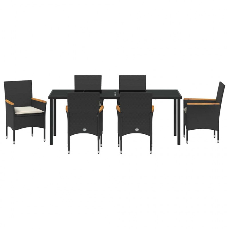 Zestaw do jadalni w ogrodzie z poduszką 7 pcs Czarny polirattan