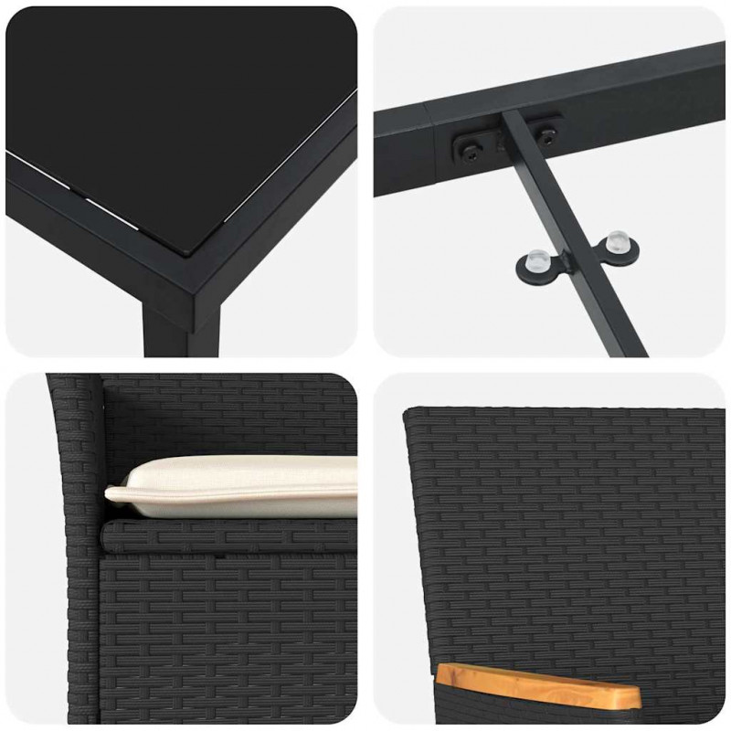 Zestaw do jadalni w ogrodzie z poduszką 7 pcs Czarny polirattan