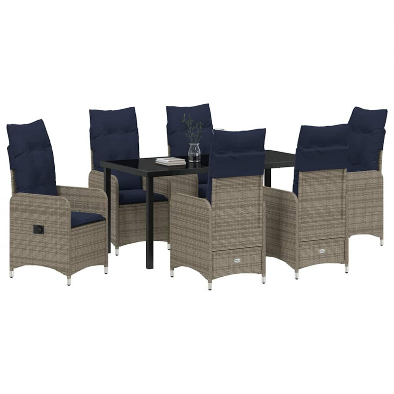 Zestaw do jadalni w ogrodzie z poduszką 7 pcs Czarny polirattan