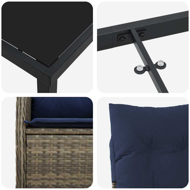 Zestaw do jadalni w ogrodzie z poduszką 7 pcs Czarny polirattan