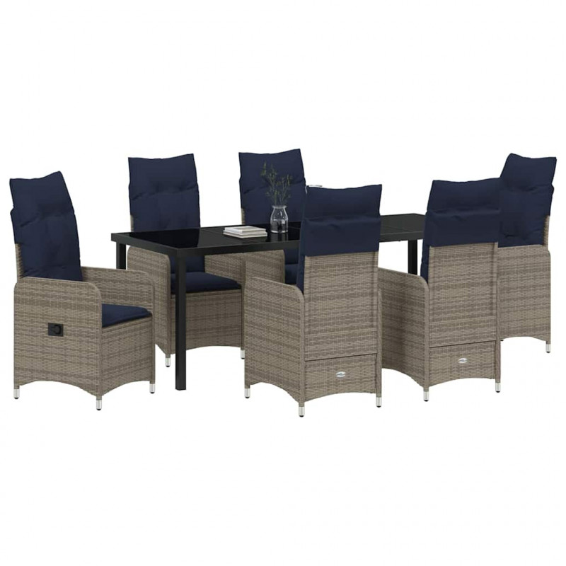 Zestaw do jadalni w ogrodzie z poduszką 7 pcs Czarny polirattan