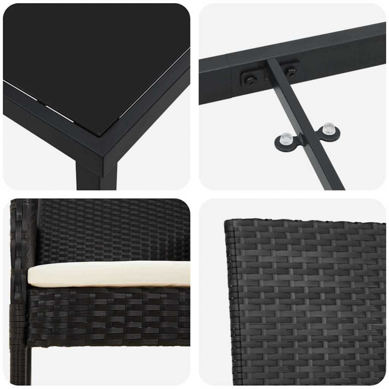 Zestaw do jadalni w ogrodzie z poduszką 3 pcs Czarny polirattan