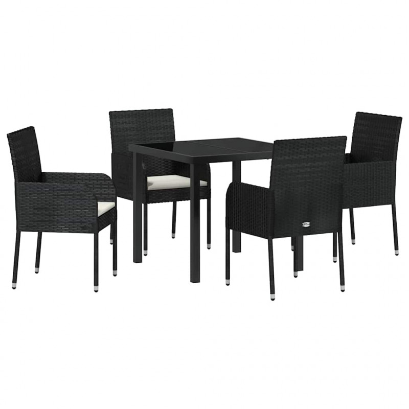 Zestaw do jadalni w ogrodzie z poduszką 5 pcs Czarny polirattan