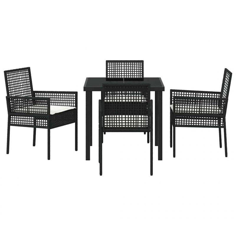 Zestaw do jadalni w ogrodzie z poduszką 5 pcs Czarny polirattan