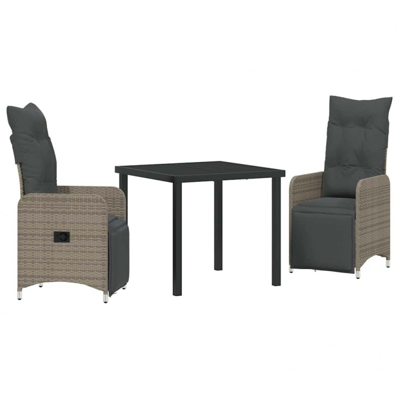 Zestaw do jadalni w ogrodzie z poduszką 3 pcs Szary polirattan
