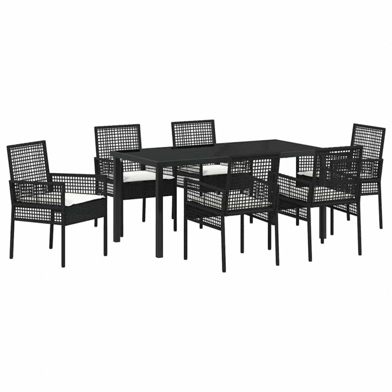 Zestaw do jadalni w ogrodzie z poduszką 7 pcs Czarny polirattan