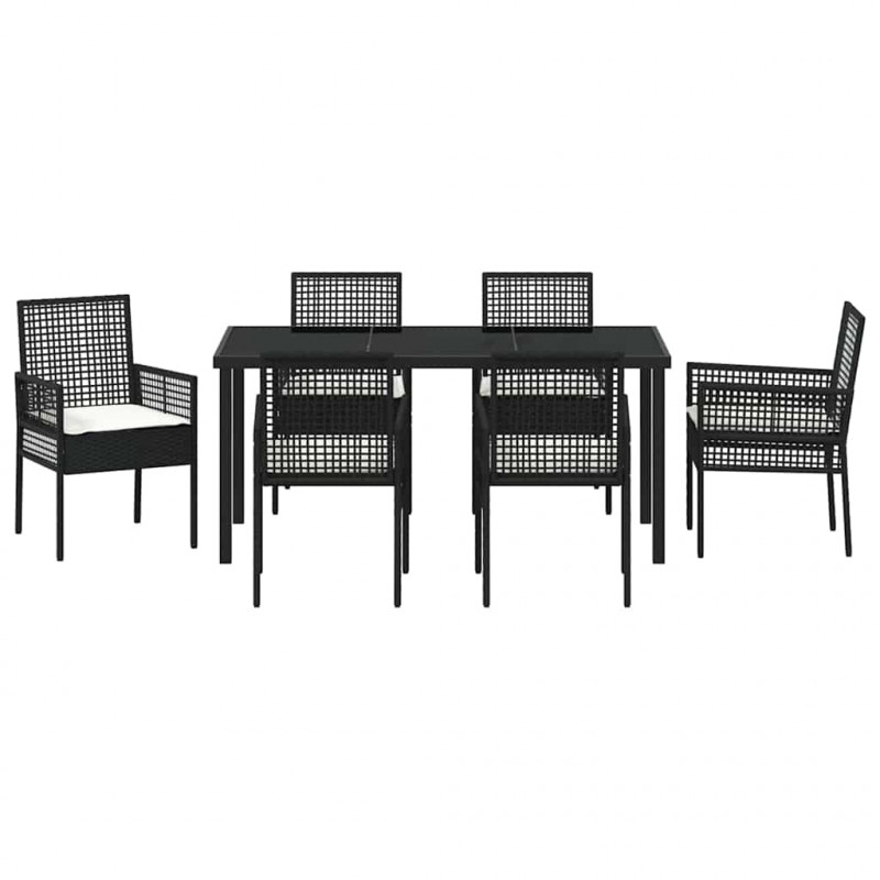 Zestaw do jadalni w ogrodzie z poduszką 7 pcs Czarny polirattan