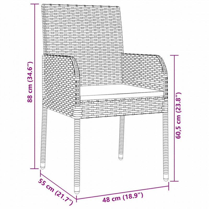 Zestaw do jadalni w ogrodzie z poduszką 7 pcs Szary polirattan