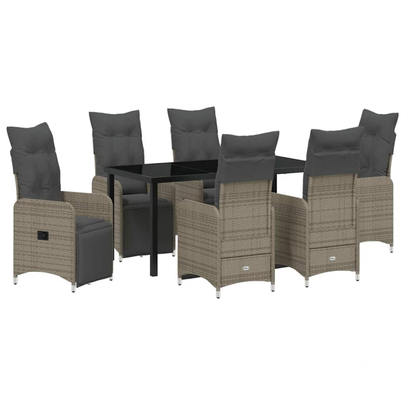Zestaw do jadalni w ogrodzie z poduszką 7 pcs Szary polirattan