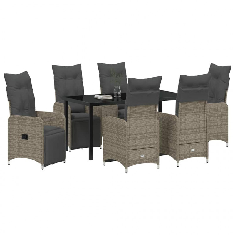 Zestaw do jadalni w ogrodzie z poduszką 7 pcs Szary polirattan