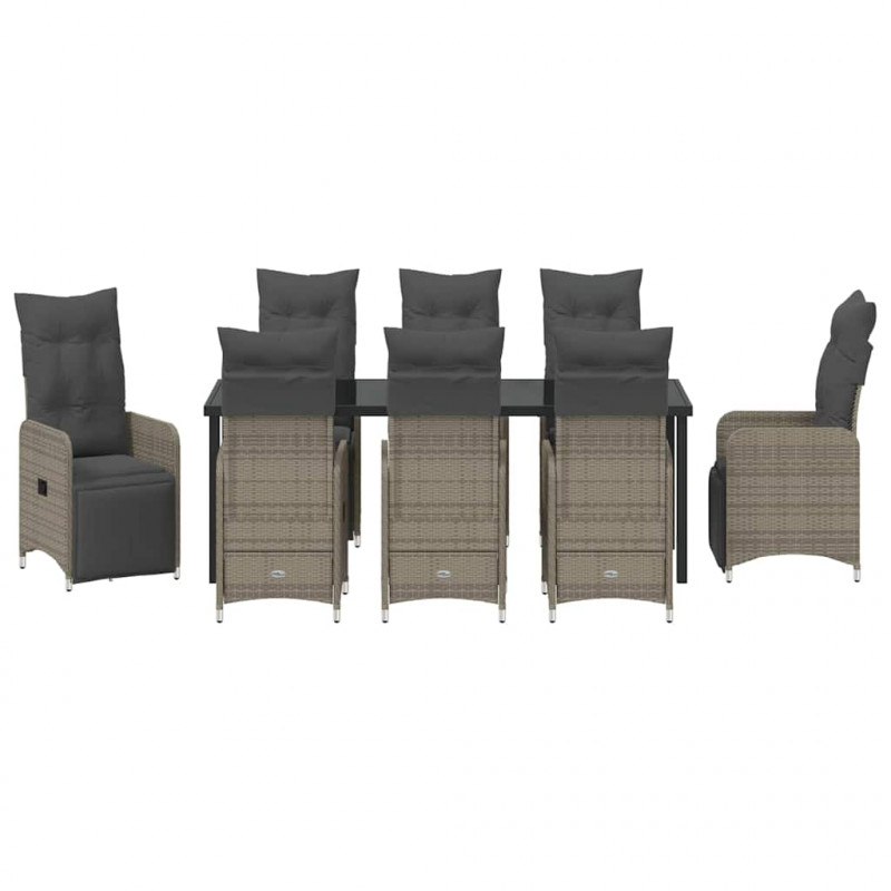 Zestaw do jadalni w ogrodzie z poduszką 9 pcs Szary polirattan
