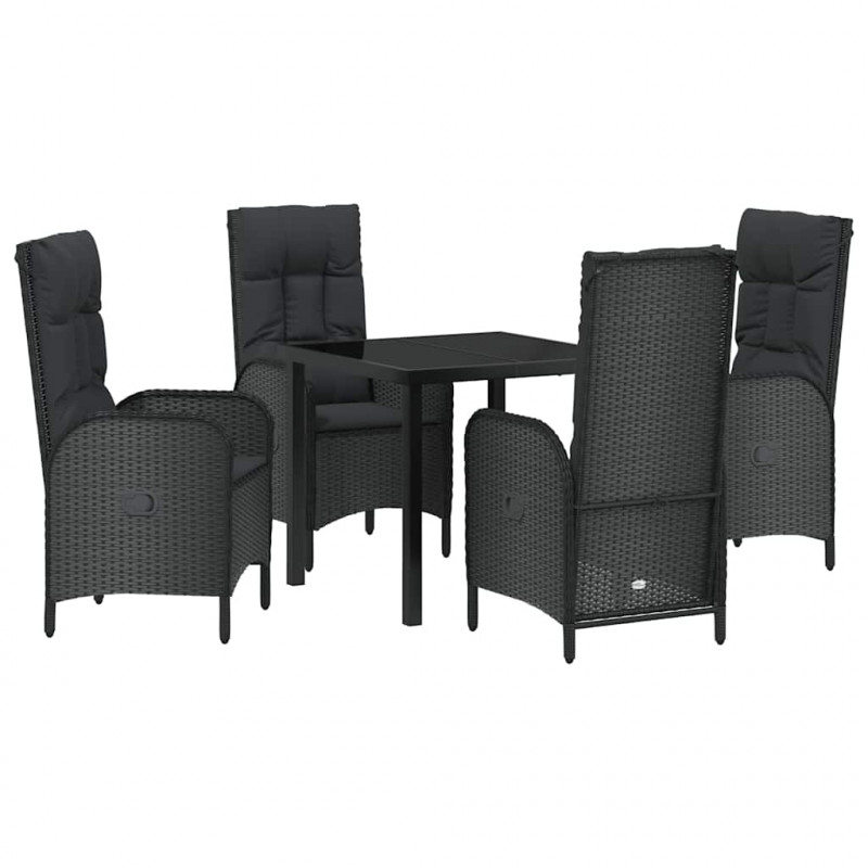 Zestaw do jadalni w ogrodzie z poduszką 5 pcs Czarny polirattan