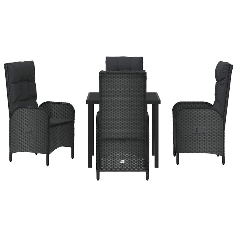 Zestaw do jadalni w ogrodzie z poduszką 5 pcs Czarny polirattan