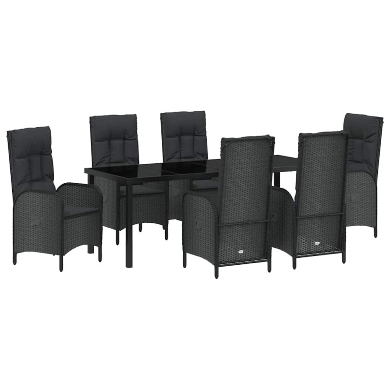 Zestaw do jadalni w ogrodzie z poduszką 7 pcs Czarny polirattan