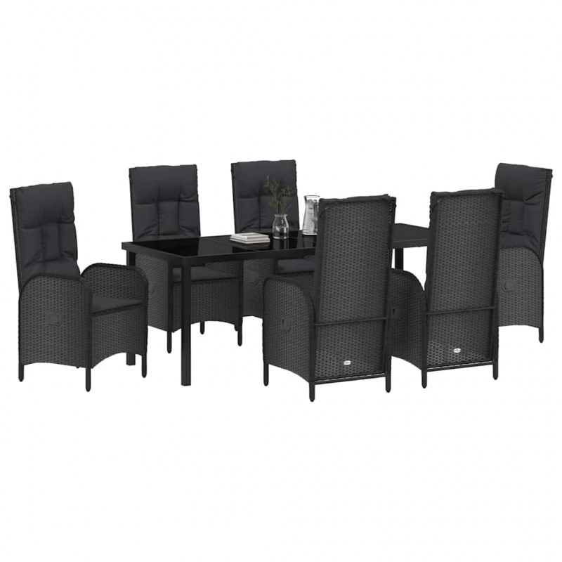 Zestaw do jadalni w ogrodzie z poduszką 7 pcs Czarny polirattan