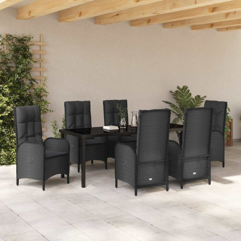 Zestaw do jadalni w ogrodzie z poduszką 7 pcs Czarny polirattan