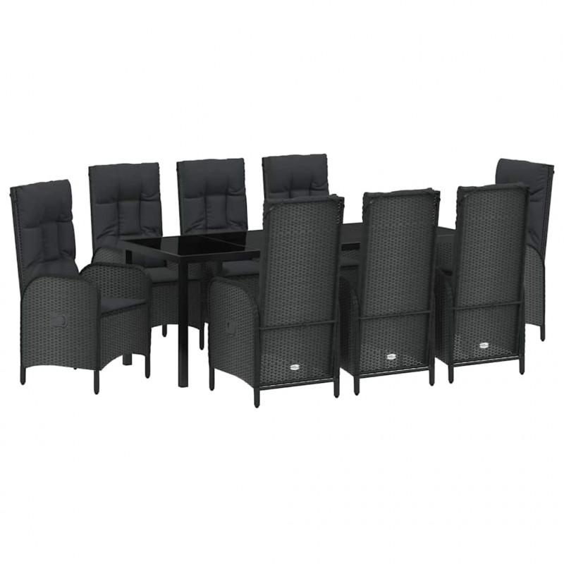 Zestaw do jadalni w ogrodzie z poduszką 9 pcs Czarny polirattan