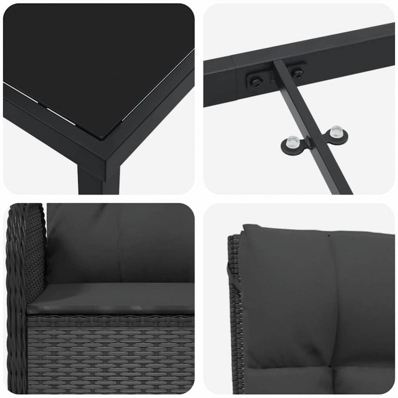 Zestaw do jadalni w ogrodzie z poduszką 9 pcs Czarny polirattan