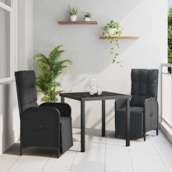 Zestaw do jadalni w ogrodzie z poduszką 3 pcs Czarny polirattan