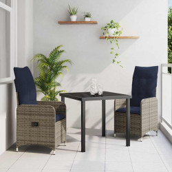 Zestaw stół i krzesła z poduszką 3 pcs Szary Rattan PE