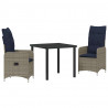 Zestaw stół i krzesła z poduszką 3 pcs Szary Rattan PE