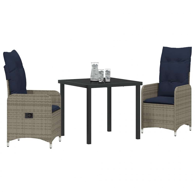 Zestaw stół i krzesła z poduszką 3 pcs Szary Rattan PE