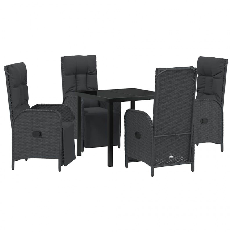Zestaw do jadalni w ogrodzie z poduszką 5 pcs Czarny polirattan