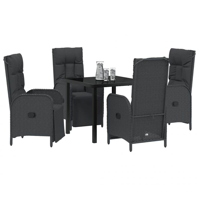 Zestaw do jadalni w ogrodzie z poduszką 5 pcs Czarny polirattan