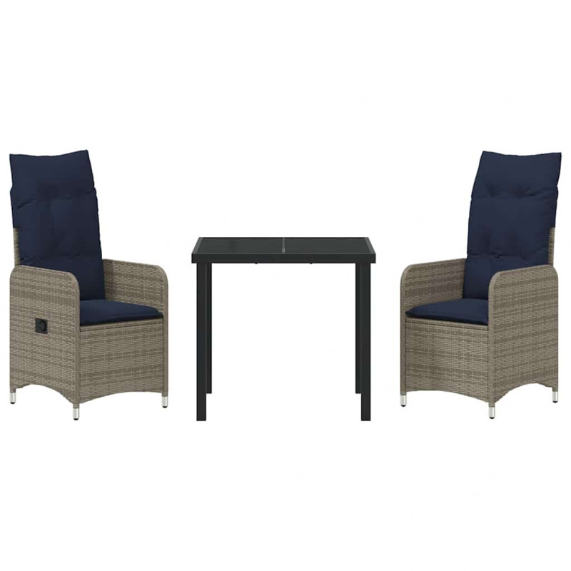 Zestaw stół i krzesła z poduszką 3 pcs Szary Rattan PE