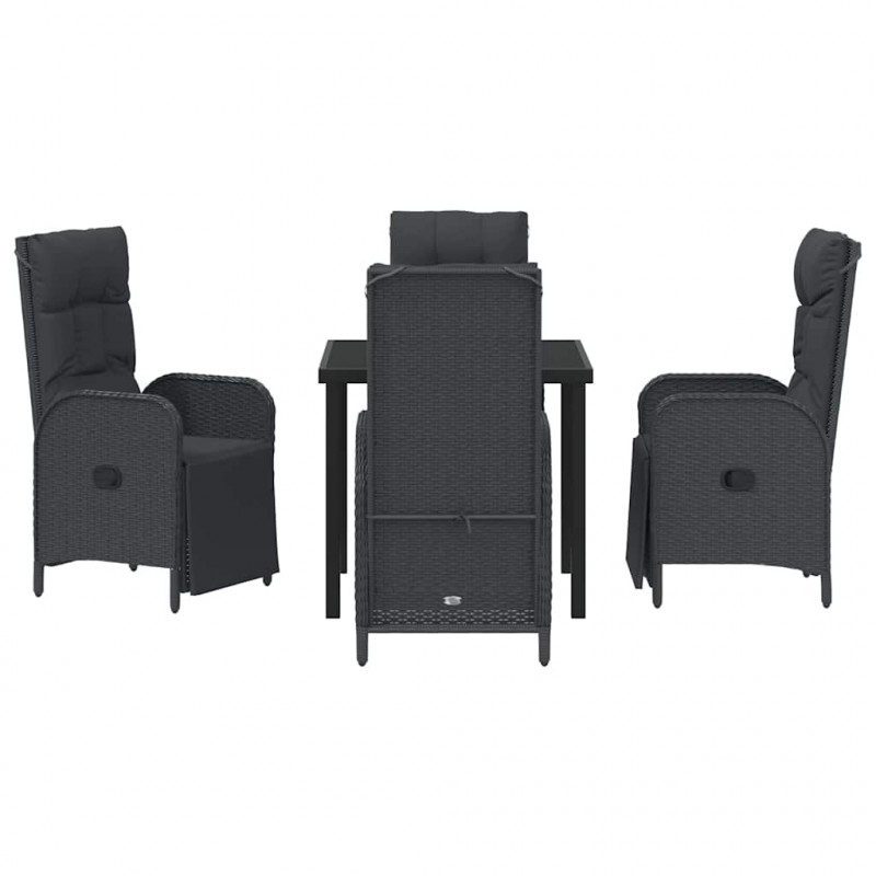 Zestaw do jadalni w ogrodzie z poduszką 5 pcs Czarny polirattan