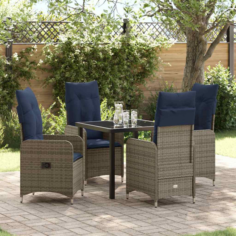 Zestaw stół i krzesła z poduszką 5 pcs Szary Rattan PE