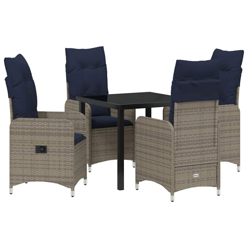 Zestaw stół i krzesła z poduszką 5 pcs Szary Rattan PE