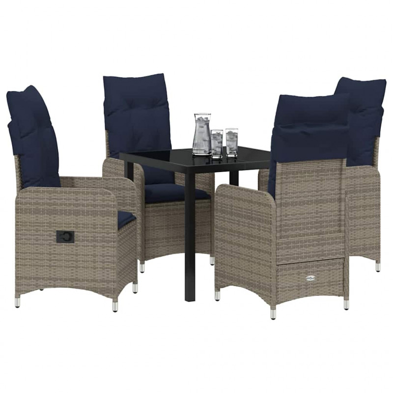 Zestaw stół i krzesła z poduszką 5 pcs Szary Rattan PE