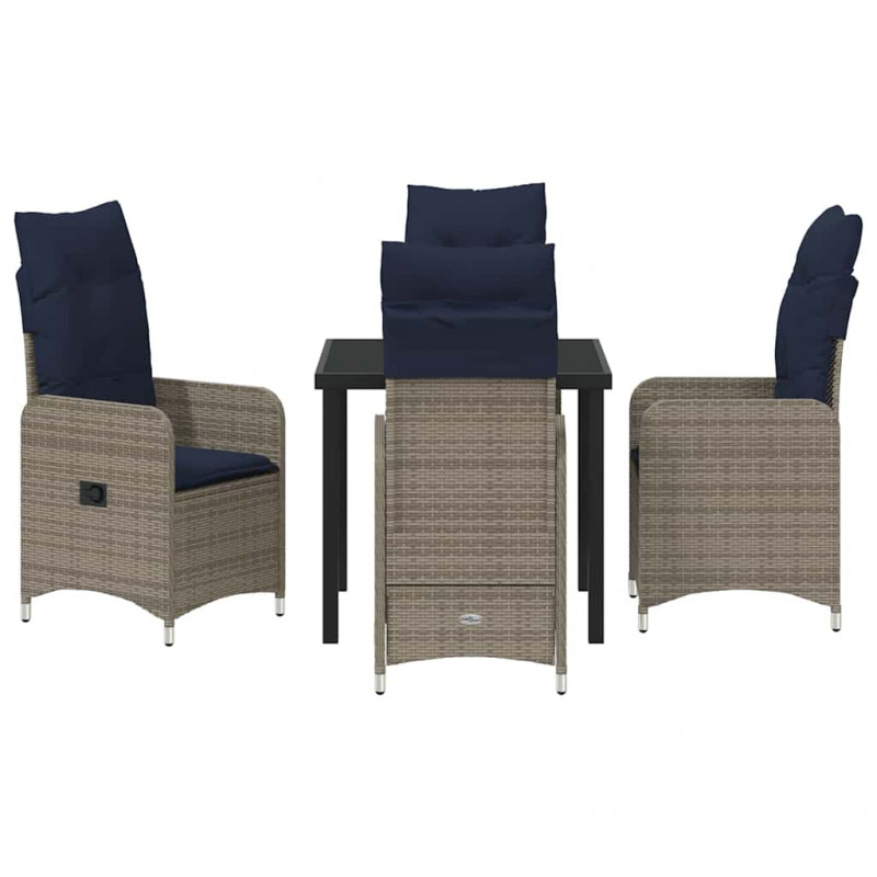 Zestaw stół i krzesła z poduszką 5 pcs Szary Rattan PE