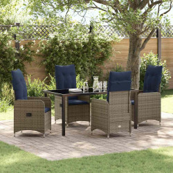 Zestaw stół i krzesła z poduszką 5 pcs Szary Rattan PE