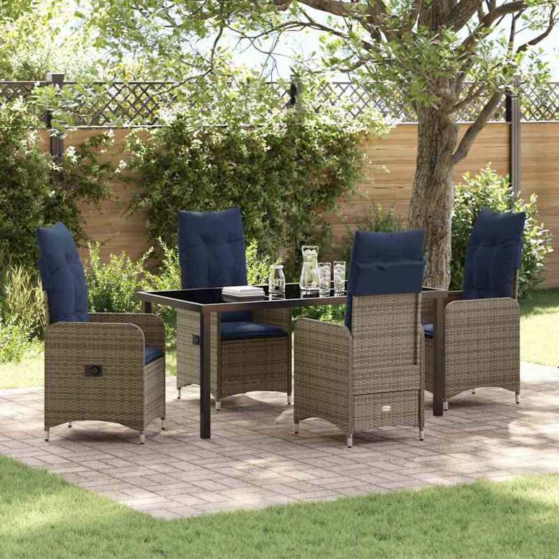 Zestaw stół i krzesła z poduszką 5 pcs Szary Rattan PE